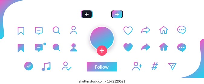 Set Colorful Gradient Web Icons. Modern Design. Blogging. Social Media Tik Tok Concept. Vector Illustration. EPS 10