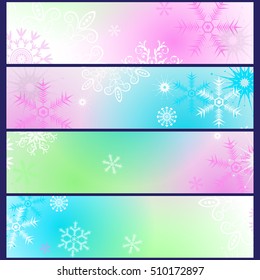 Set colorful gradient winter banners with snowflakes, vector eps10