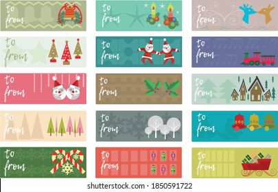 a set of colorful and graphic Christmas gift or cookie tags
