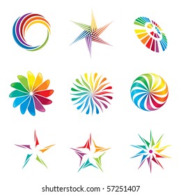 A set of colorful graphic design elements.