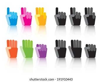 set of colorful and grey number counting hands. vector.