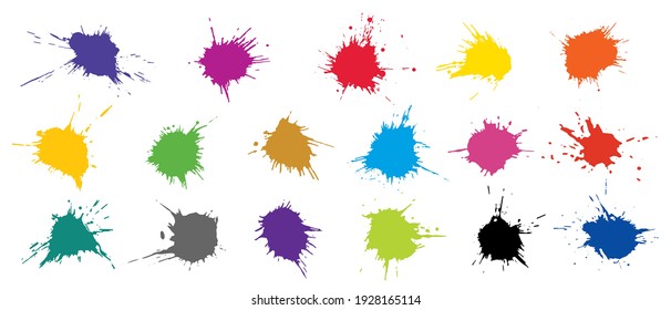 Set of colorful grunge blots, splats. Paint splash. Vector illustration.