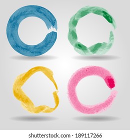 set of colorful grunge circle brush strokes for frames, icons, design elements