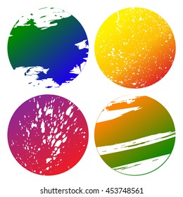 Set of colorful grunge circles shape with carved spots on white  background vector illustration. Abstract stamps
