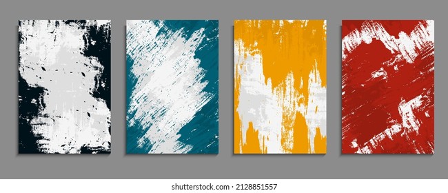 Set Of Colorful Grunge Textured Design Template In White Background. Can Be Used For Banner, Wallpaper Or Poster Template