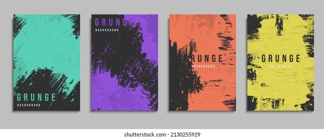 Set Of Colorful Grunge Textured Design Template In Black Background. Can Be Used For Banner, Wallpaper Or Poster Template