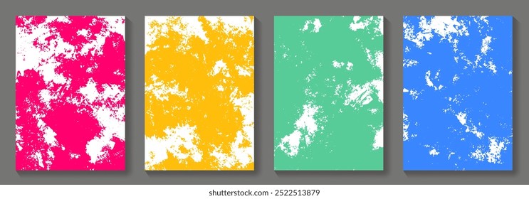 Set of  colorful grunge vector texture background on white for cover design, poster, cards. Hand drawn abstract artistic background collection for design. Red, yellow, green, blue illustration.