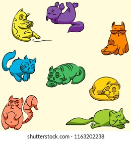 Set of colorful guard cats. Seamless Wallpaper for kids room. Vector