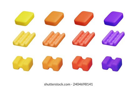 Set of colorful gum pads 3D style, vector illustration isolated on white background. Decorative design elements collection, different shapes of sweet product for fresh breath