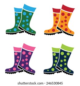 set of colorful gumboots 