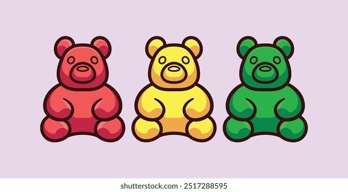 Conjunto de osos de goma de colores en Ilustración vectorial de dibujos animados