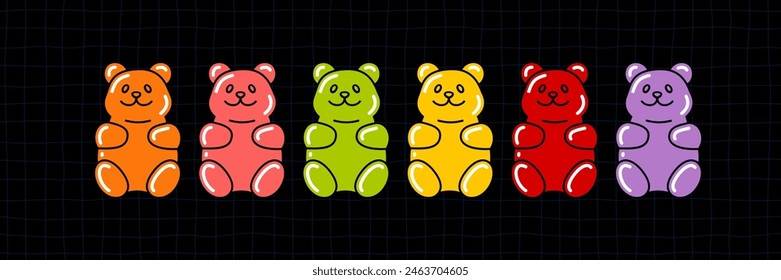 Conjunto de coloridos ositos de gomitas. Vector Jelly Candy. Caricatura del oso. Dulces De Chicle Brillante Aislados