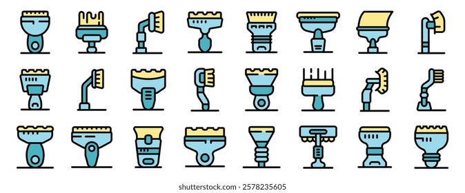 Set of colorful hairbrush and comb illustrations in various styles