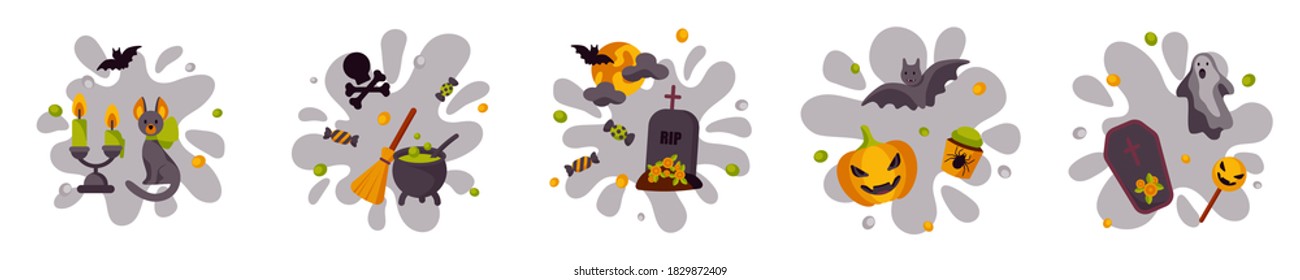 Set of colorful Halloween designs. Vector illustration