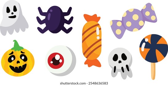 Set of Colorful Halloween Icons Silhouette Illustration