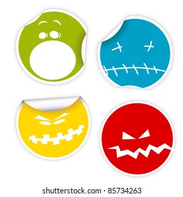 Set of colorful Halloween labels with various smiles