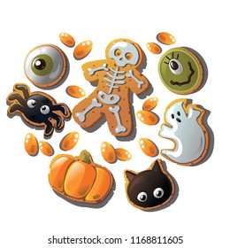 Set of colorful halloween party, Cartoon Cute funny Halloween Cookies in vector