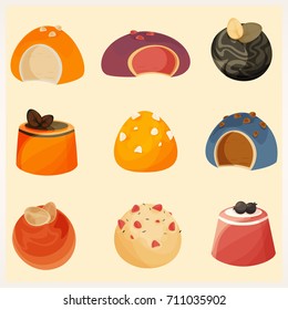 Set of colorful halloween sweets and candies icons.