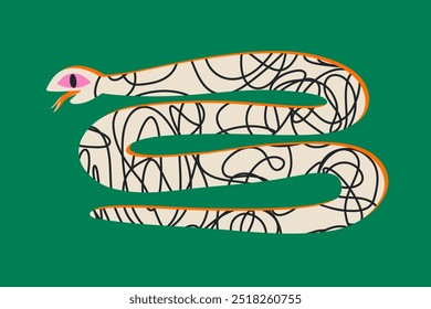 Set of colorful hand draw Snake.  Chinese New Year 2025. Trendy style.Vector illustration. Isolated