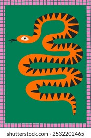 Conjunto de mãos coloridas desenham Snake.  Ano Novo Chinês 2025. Ilustração do estilo da moda.Vetor. Isolado