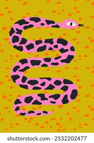 Set of colorful hand draw Snake.  Chinese New Year 2025. Trendy style.Vector illustration. Isolated