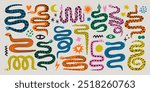 Set of colorful hand draw Snakes.  Chinese New Year 2025. Trendy style.Vector illustration. Isolated