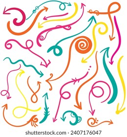 Set of Colorful Hand Drawn Arrow