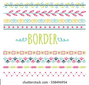 Set of colorful hand drawn border