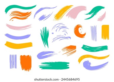 Set colorful hand drawn brushes. Brush strokes. Grunge design elements.