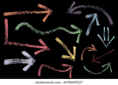 Set of colorful hand drawn chalk arrows, vector illustration, design element