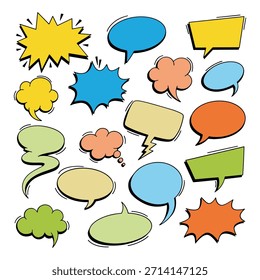 Set of Colorful Hand Drawn Comic Style Speech Bubbles Collection