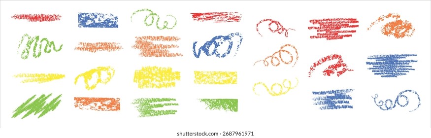 Set von bunten handgezeichneten Buntstiften Marker. Abstrakte Kritzeleien, Linien zeichnen, Buntstifte Marker Design-Elemente. Vektorgrafik