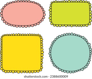 Set of colorful hand drawn doodle frames. Cute childish elements