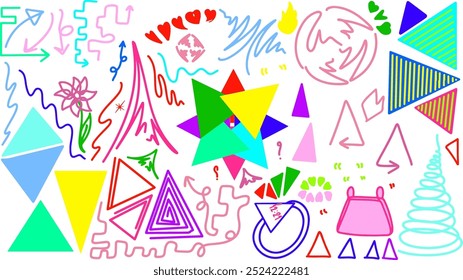 Set of colorful hand drawn doodle illustrations in kids style. sketch childish element.