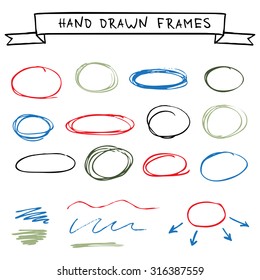 Set of colorful hand drawn frames scribble circles