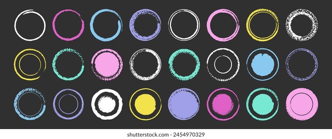 Set of colorful hand drawn grunge doodle charcoal, pencil, chalk circle border frames. Vector illustration template borders design for website, banner, app, poster, background, card