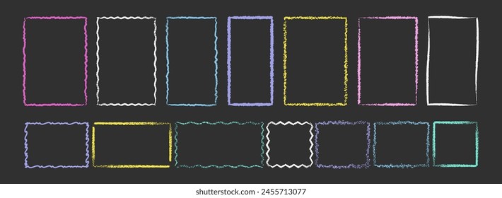 Conjunto de colores dibujado a mano grunge garabato, lápiz, cuadrado de tiza, marcos de borde rectangular. Borde de Plantilla de Ilustración vectorial para Sitio web, Anuncio, App, póster, fondo, tarjeta, bullet journal