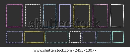 Set of colorful hand drawn grunge doodle charcoal, pencil, chalk square, rectangle border frames. Vector illustration template border for website, banner, app, poster, background, card, bullet journal