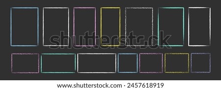 Set of colorful hand drawn grunge doodle charcoal, pencil, chalk square, rectangle border frames. Vector illustration template border for website, banner, app, poster, background, card, bullet journal