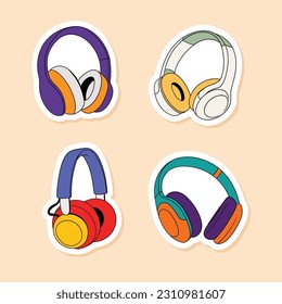 Set of colorful hand drawn headphones illustration