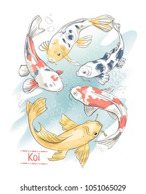 Set of colorful hand drawn koi