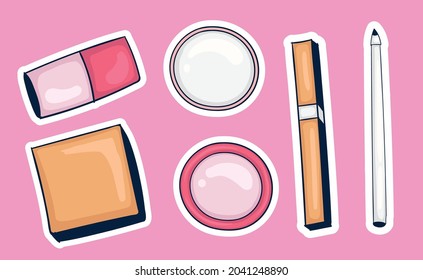 Set of colorful Hand drawn Make up Tools 