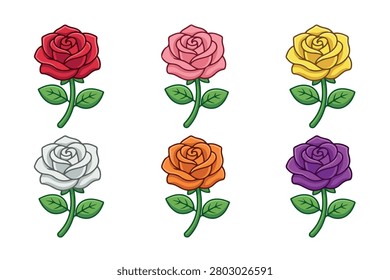 Set of colorful hand drawn rose flowers illustration