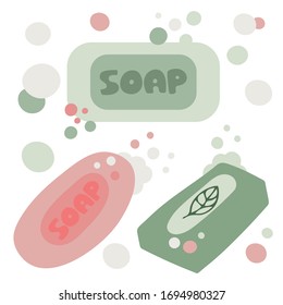 set of colorful hand drawn soap isolated on white background. wash your hands consept. Flat cartoon vector illustration.