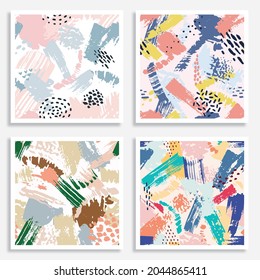 Set Colorful hand drawn trendy contemporary abstract shapes seamless pattern.Brush stroke pattern.Vector artwork.