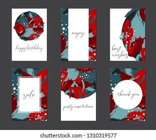Set of colorful hand drawn universal cards and posters. Great texture design for birthday, wedding, date, sale, anniversary invitations, cards, posters, flyers, banners with a place for your text. 