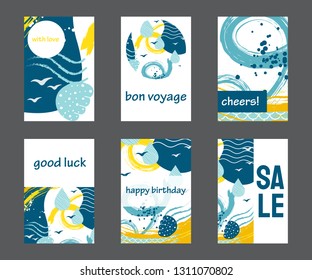 Set of colorful hand drawn universal cards and posters. Great texture design for birthday, wedding, date, sale, anniversary invitations, cards, posters, flyers, banners with a place for your text. 