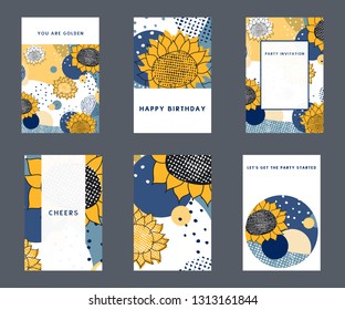 Set of colorful hand drawn universal cards and posters. Great texture design for birthday, wedding, date, sale, anniversary invitations, cards, posters, flyers, banners with a place for your text. 