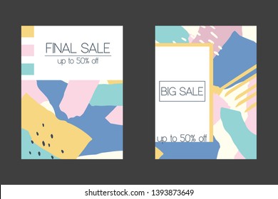 Set of colorful hand drawn universal cards and posters. Great texture design for birthday, wedding, date, sale, anniversary invitations, cards, posters, flyers, banners with a place for your text.