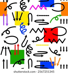 Set of colorful Hand drawn vector arrows doodle on white background. design element vector illustration